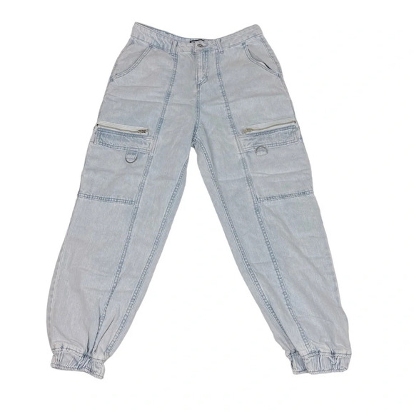 HOT TOPIC Washed Blue Cargo Jogger Pants Denim Jeans - Picture 11 of 12